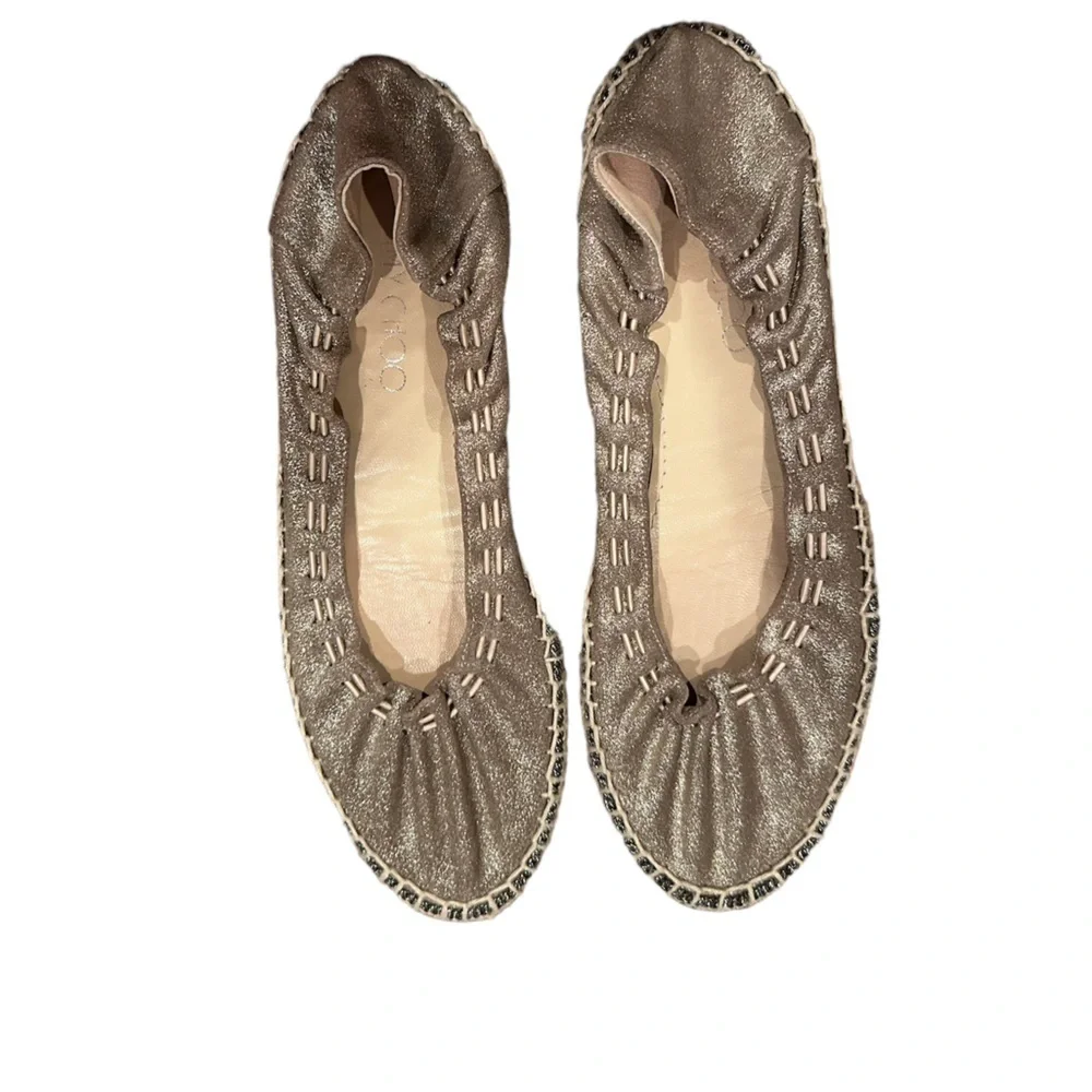 JIMMY CHOO DEENA OLD MONEY METALLIC MERMAID SHIMMER ESPADRILLE FLATS SHOES 38